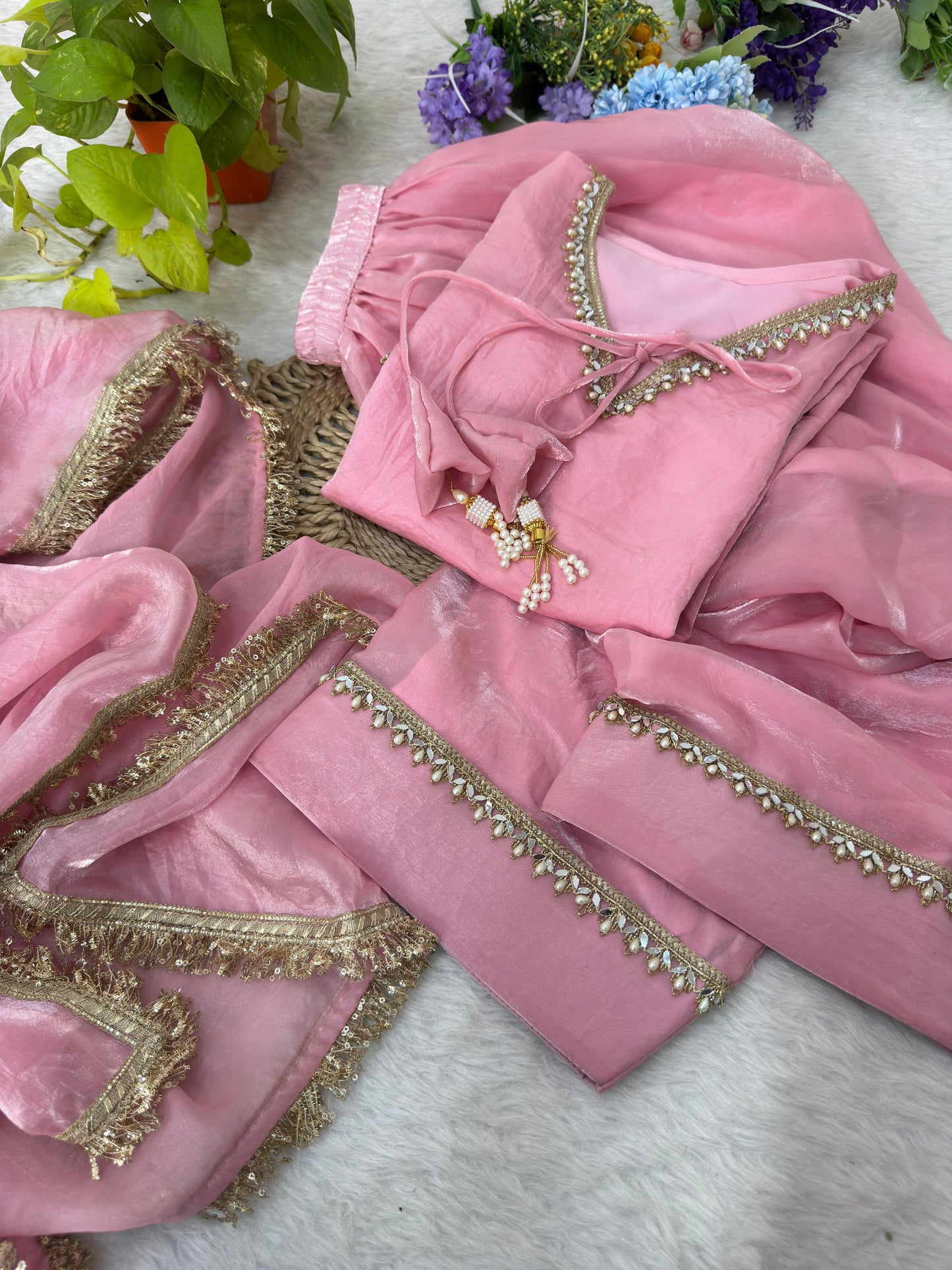 Pink Silk Kurta Palazzo Set with Dupatta for Women | Elegant Ethnic Festive Wear Suit | Traditional Indian Party Outfit