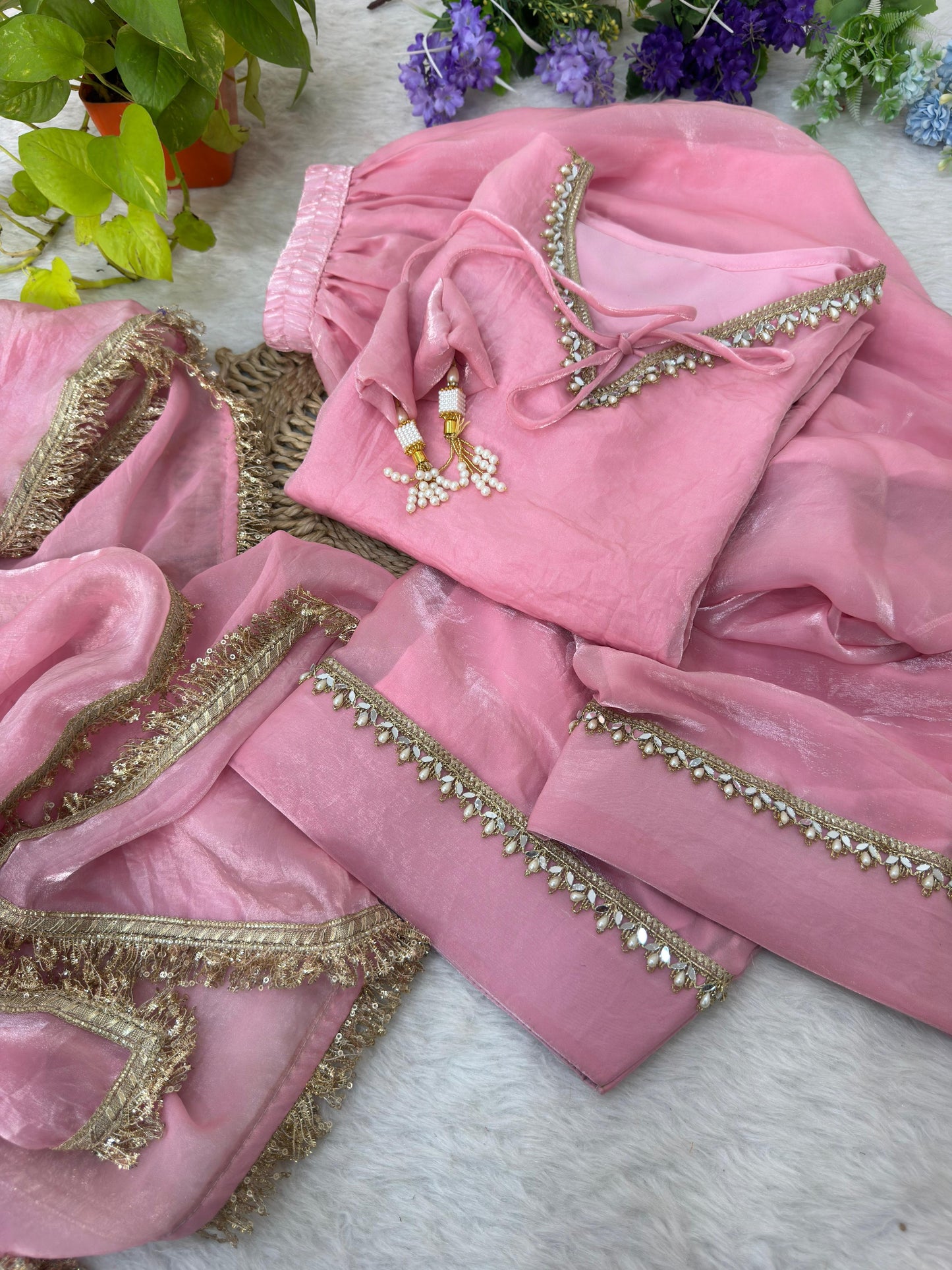 Pink Silk Kurta Palazzo Set with Dupatta for Women | Elegant Ethnic Festive Wear Suit | Traditional Indian Party Outfit