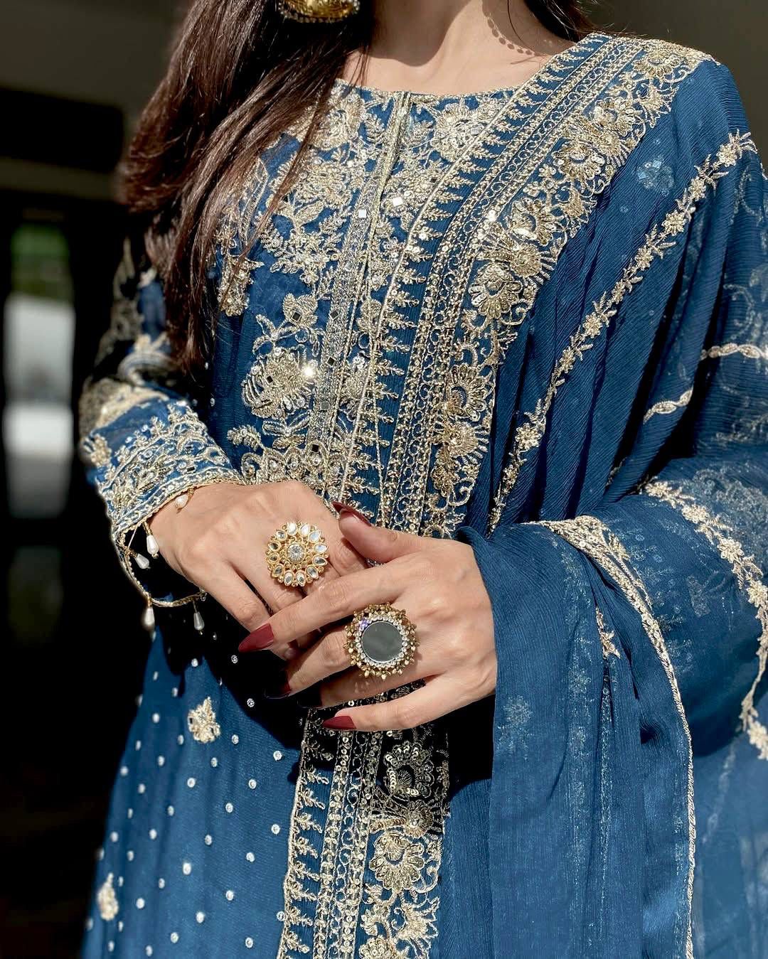 Blue Embroidered Kurta Gharara Set with Dupatta | Wedding & Festive Ethnic Wear for Women