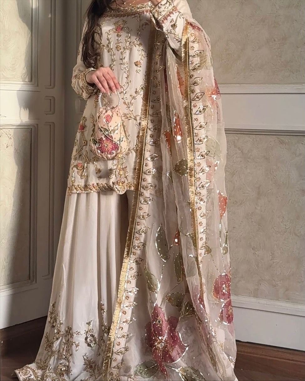 Ivory Lavender Embroidered Salwar Suit Set with Dupatta | Indian Party Wear Punjabi Suit | Festive Ethnic Wear