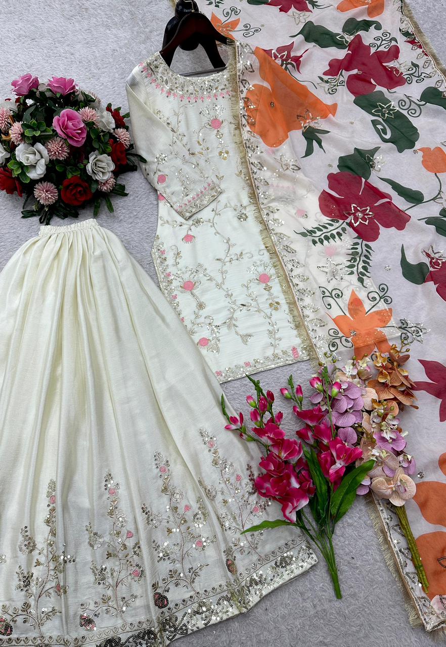 Ivory Lavender Embroidered Salwar Suit Set with Dupatta | Indian Party Wear Punjabi Suit | Festive Ethnic Wear