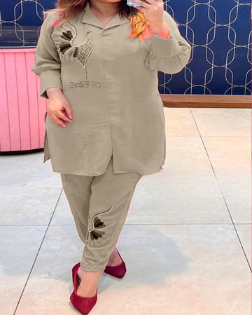 Hand Aari Embroidery Gray Co-Ord set