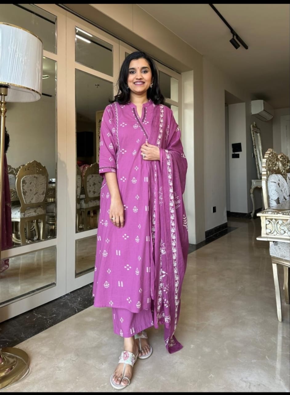 Angrakha Style Cotton Suit set for women
