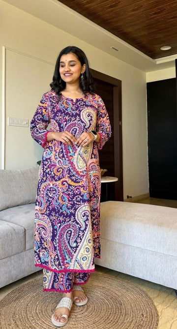 Royal Export Women's Cotton  Floral Printed Straight Kurta Set With Pant