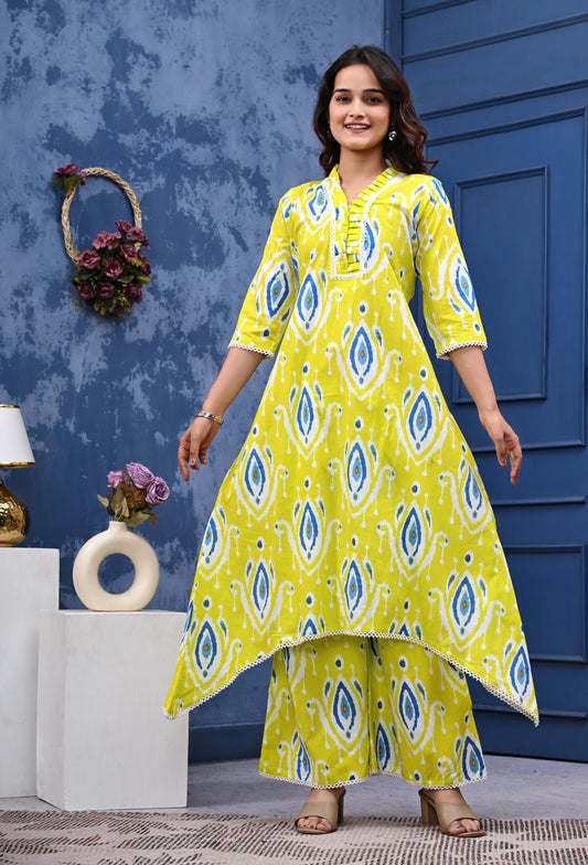 A line cotton kurta palazzo set