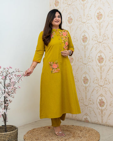 Cotton Embroidered A-line Casual Coord Set