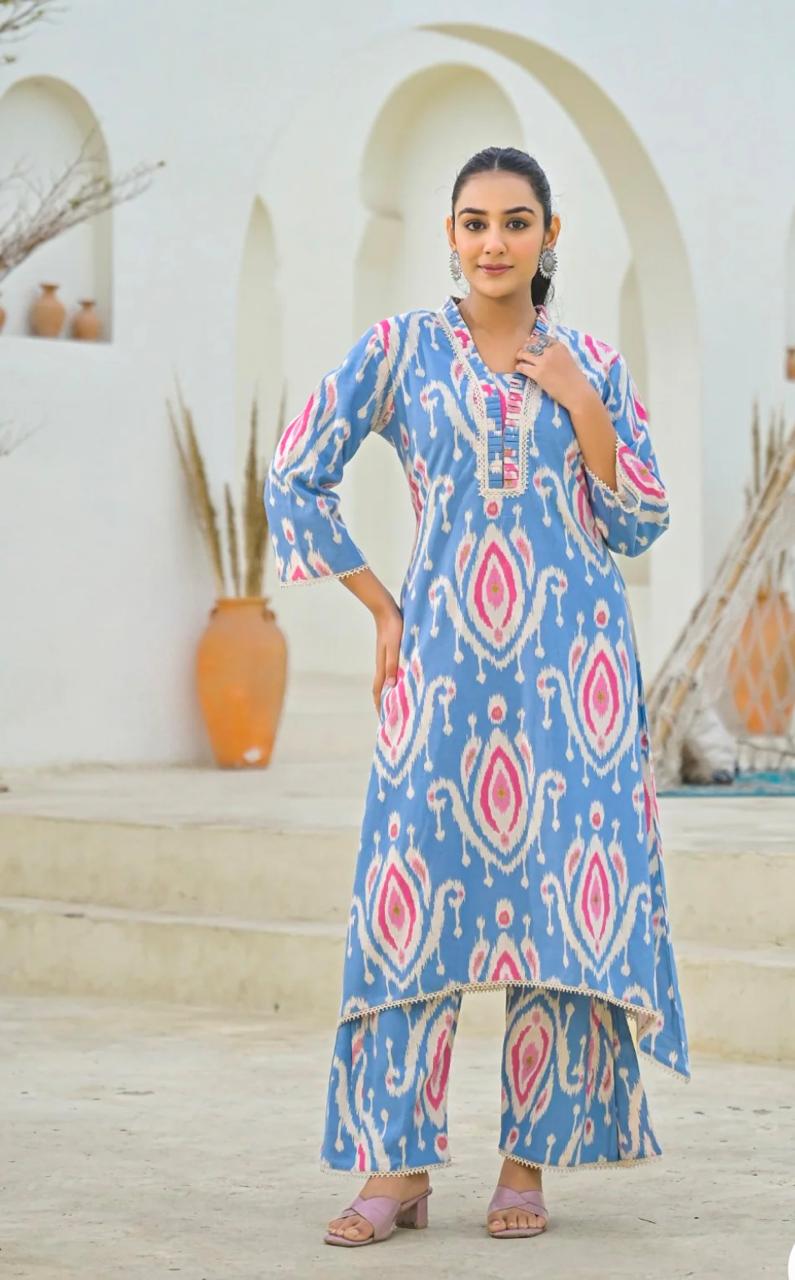 A line cotton kurta palazzo set