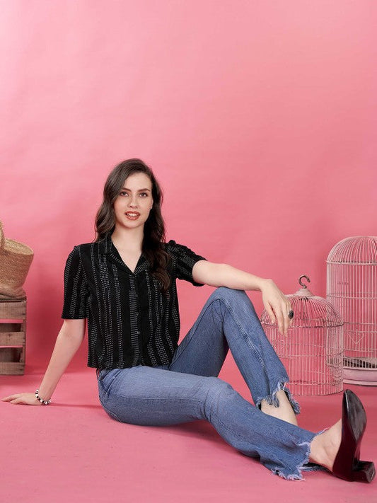 Rayon black Striped top for women