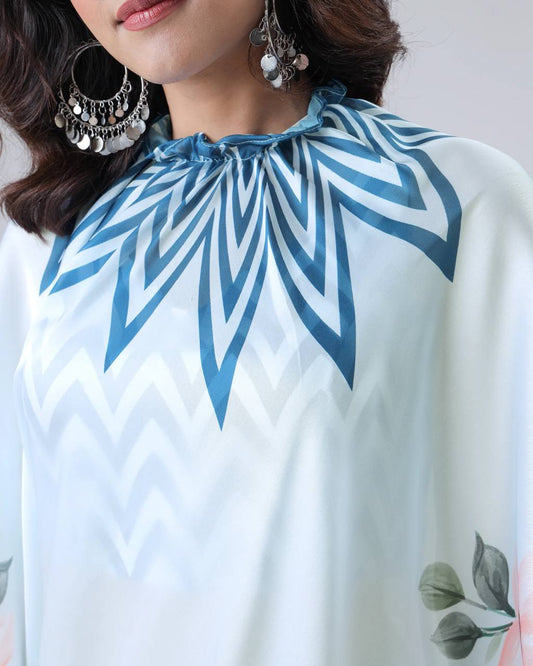 Trending Blue Free Hand Kaftan Style Ready To Wear Saree