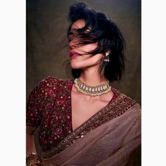 Twill Net Banarasi Crush Saree