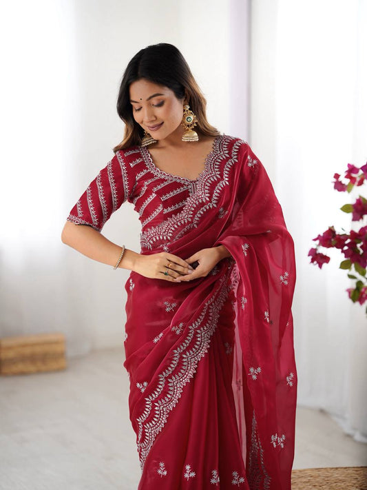 Beautiful Silk Saree with Silver Embroidery