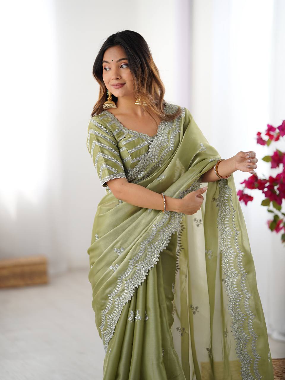 Beautiful Silk Saree with Silver Embroidery