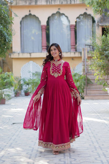Elegant Faux Blooming Georgette Gown with Sequins Embroidery & Lace Dupatta