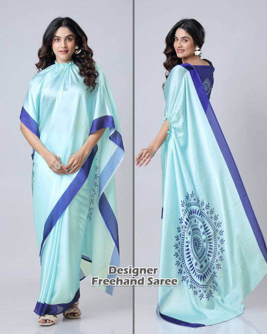 Trending Blue Free Hand Ready To Wear Saree
