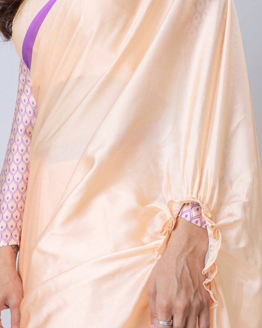 Trending Peach Free Hand Ready To Wear Saree