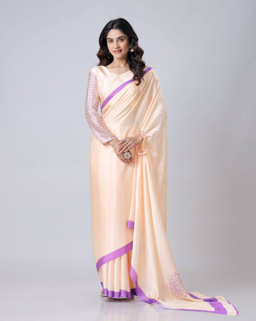 Trending Peach Free Hand Ready To Wear Saree