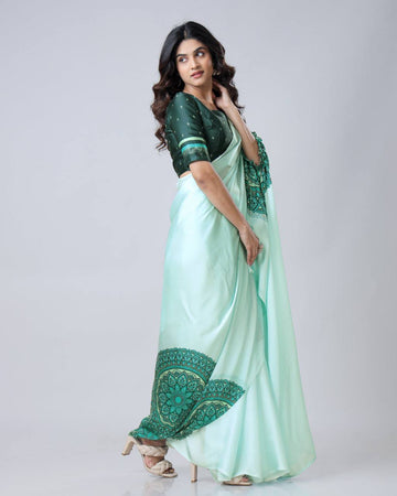 Trending Sea Green Free Hand Ready To Wear Saree