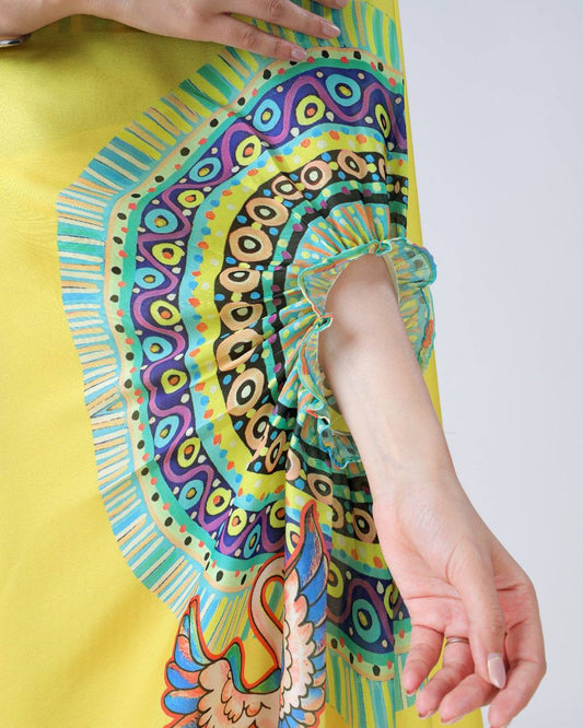 Trending Yellow Free Hand Ready To Wear Saree