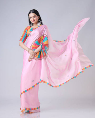 Trending Pink Free Hand Ready To Wear Saree