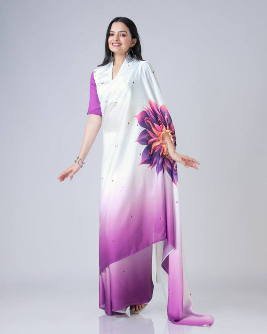 Trending Purple Free Hand Ready To Wear Saree