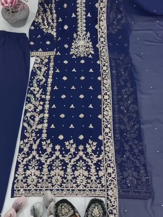 Nevy Designer Kurta Sharara Set with Embroidered Dupatta | Party Wear Festive Ethnic Suit for Women