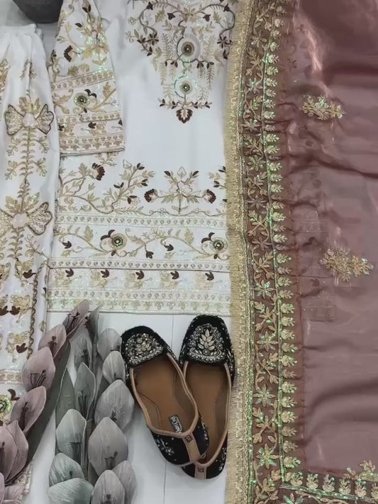 White Designer Heavy Natural Silk Embroidered Suit Set with Dupatta | Premium Festive Wear for Women