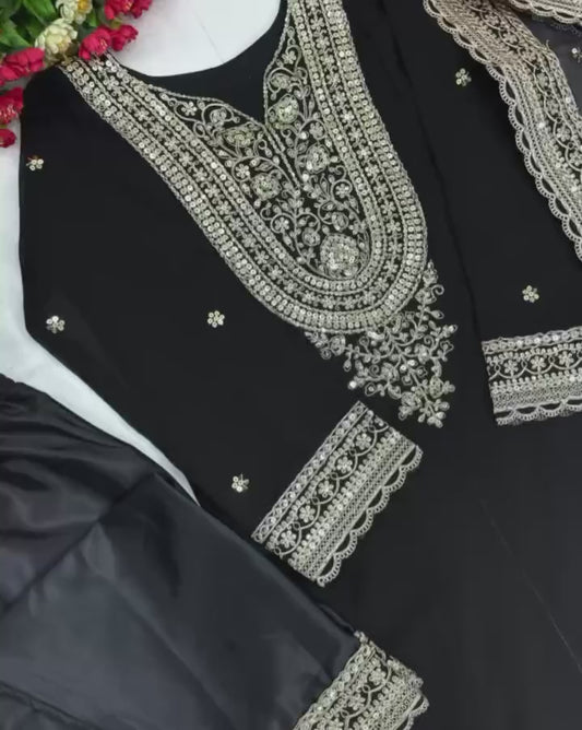 Designer Heavy Embroidered Kurti Palazzo Set with Net Dupatta | Party & Festive Wear for Women