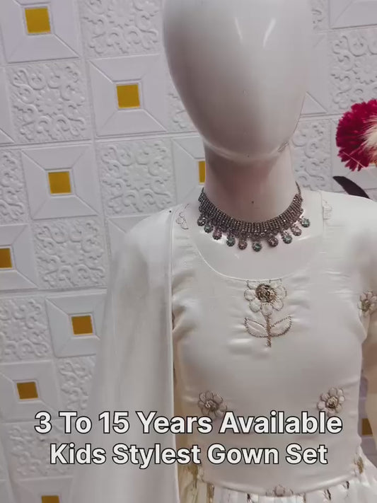 Beautiful White Embroidered Anarkali Gown with Dupatta for Girls | Festive & Party Wear Ethnic Dress