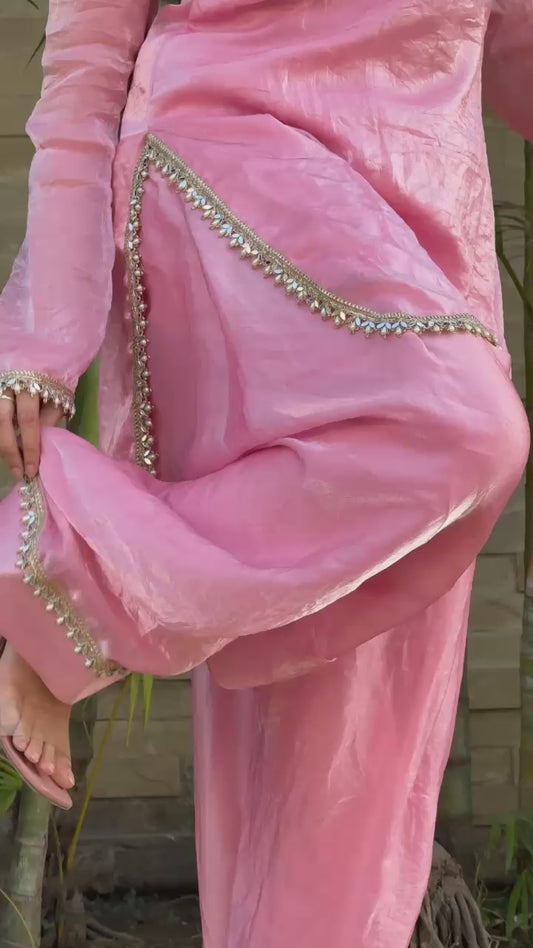 Pink Silk Kurta Palazzo Set with Dupatta for Women | Elegant Ethnic Festive Wear Suit | Traditional Indian Party Outfit