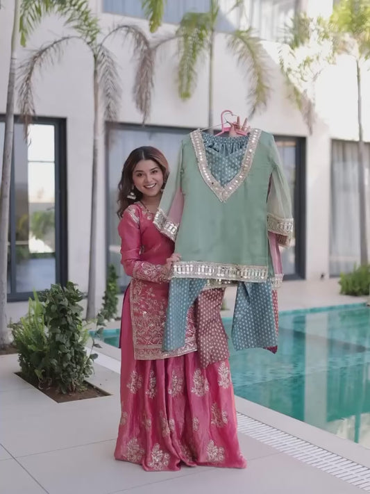 Designer ReadyMade Kurti Pant Set with Batwa | Pakistani Style Top Pant Suit | Party Wear Ethnic Co-Ord Set