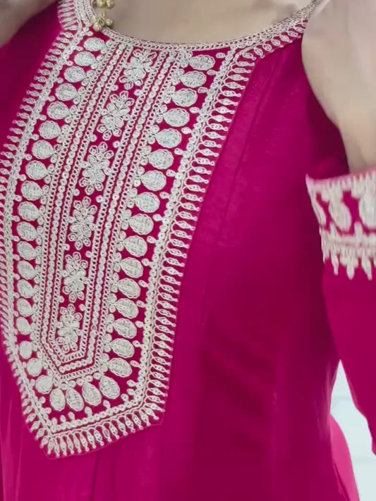 Designer Wine Anarkali Suit with Dupatta | Embroidered Party Wear Ethnic Dress for Women