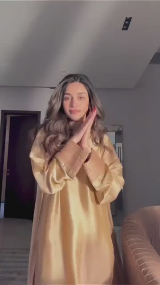 Elegant Gold Satin Kurta Set for Women – Festive & Wedding Wear Traditional 2 Piece Ethnic Outfit