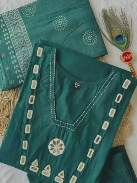 Designer Teal Green A-Line Kurti Pant Set with Printed Dupatta | Women Ethnic Wear